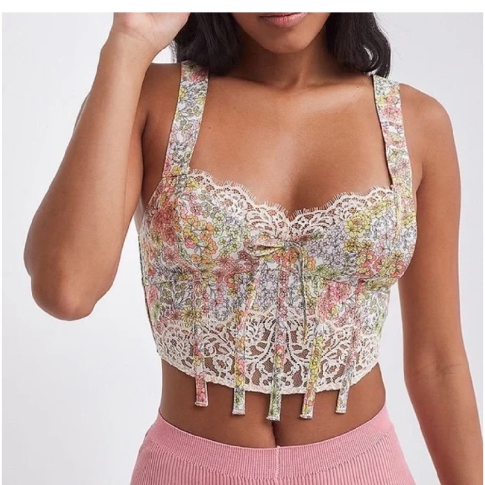 NWT For Love and Lemons Floral Esme Bustier Corset Top Size XXS 100% Cotton FLAW